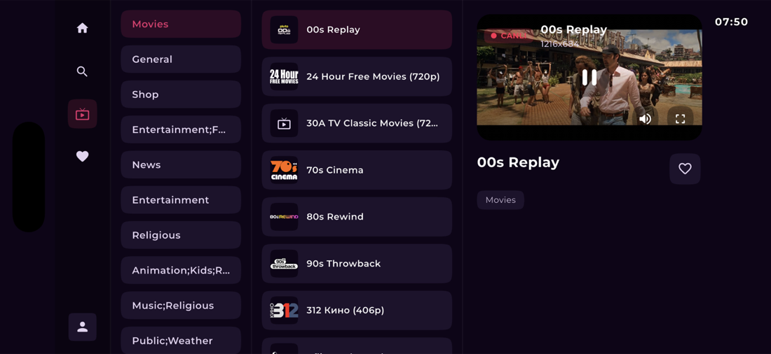 Live TV channel list