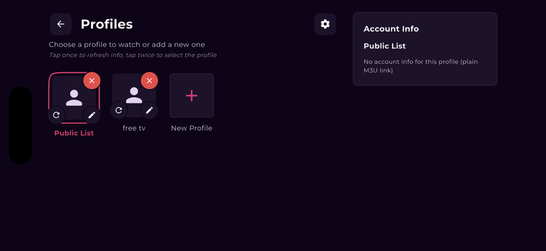 Profiles interface